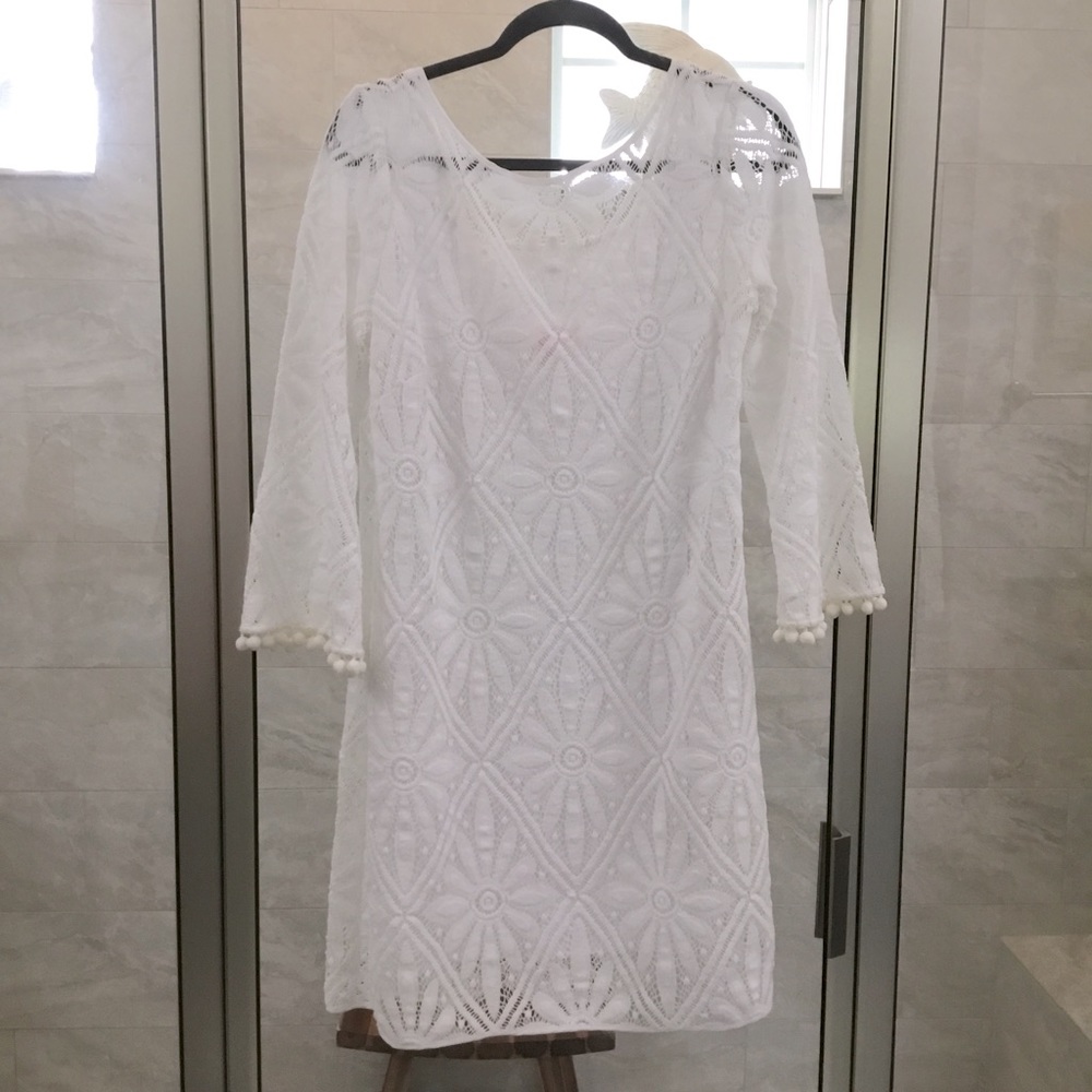 Lilly Pulitzer white crochet overlay Aline dress